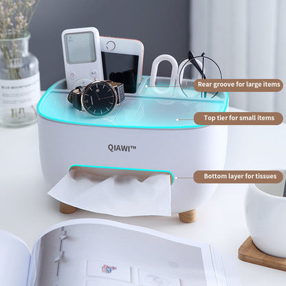 QIAWI™ Multifunctional Tissue Box, Double Layer Tissue Organizer with Storage